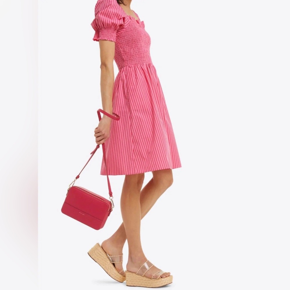Draper James Cam Smocked Pink Striped 100% Cotton Dress - M